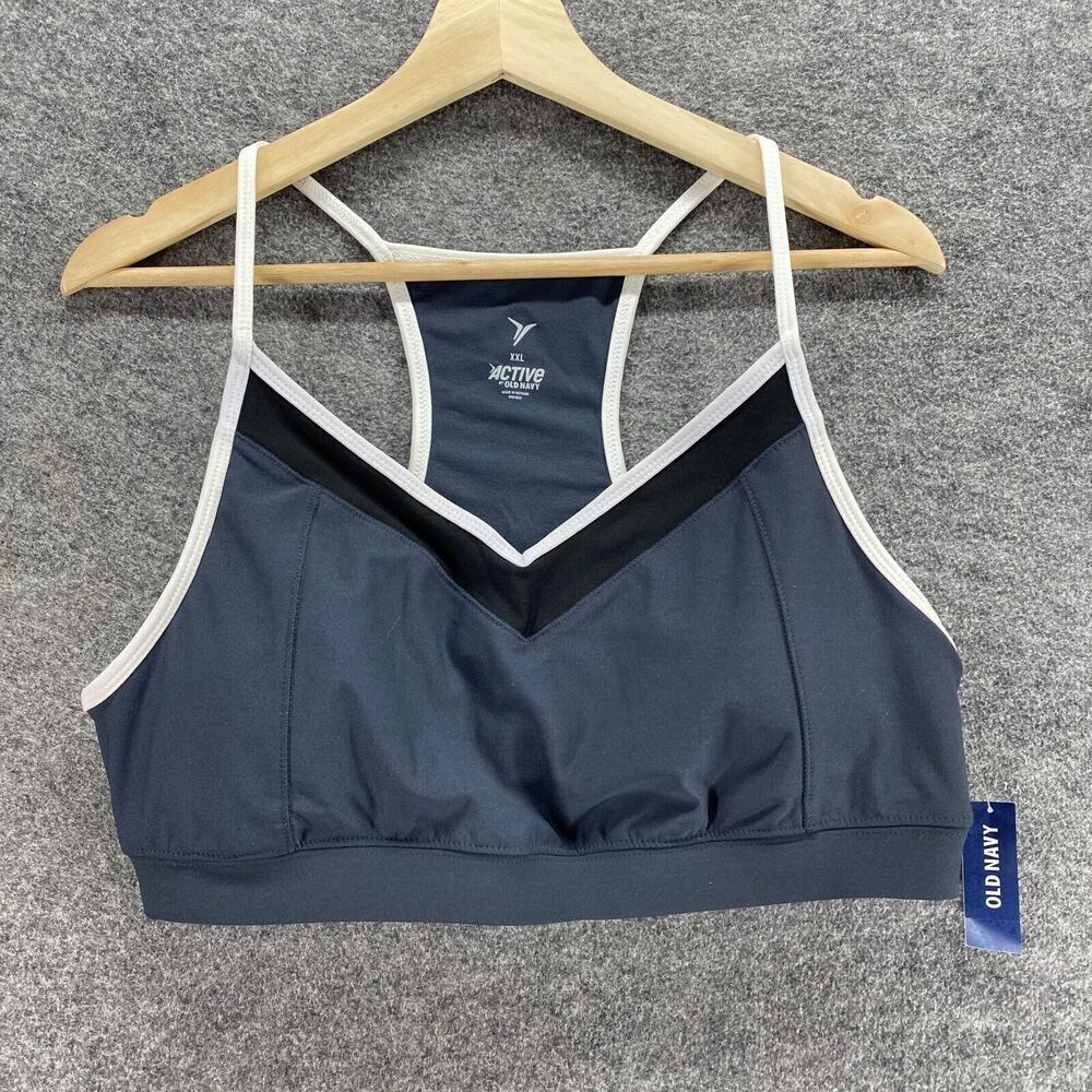New Old Navy Activewear Bra Women 2XL Black V-Neck Sleeveless Lined Opaque